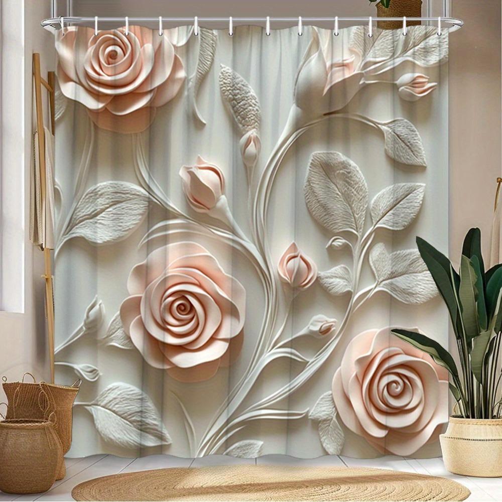 

Graceful Pink Rose Washable Dirt-Resistant Shower Curtain Shower Head Waterproof Polyester Bath Curtain For Home Decor W60H190(CM)-1 Pcs