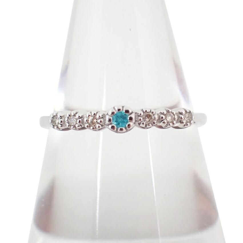 

[Pre-owned] K18WG / Paraiba tourmaline / diamond / ring / size 12 / j53-3