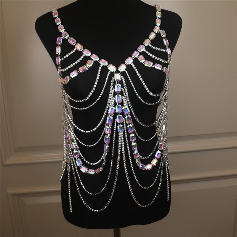 2022 AB Crystal Bikini Chest Chains Body Chain Jewelry Sexy Shiny Tassel Tops Rhinestone Bikinis Cover up Sexy
