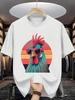 Unisex Cotton Tee Cool Rooster Sunglasses Retro Sunset Graphic Print Loose Breathable Summer Crew Neck Casual Street T Shirt Unisex
