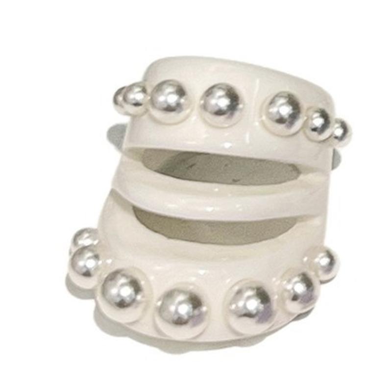 Adjustable Open Ring Featuring Hollow Cut Out Design and Imitation Pearls Resin Jewelry for Comfortable Wear