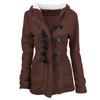 Herbst- und Winter Kuhhornknopf Damenmantel Dicke Kapuzen-Blended-Jacke Baumwolljacke