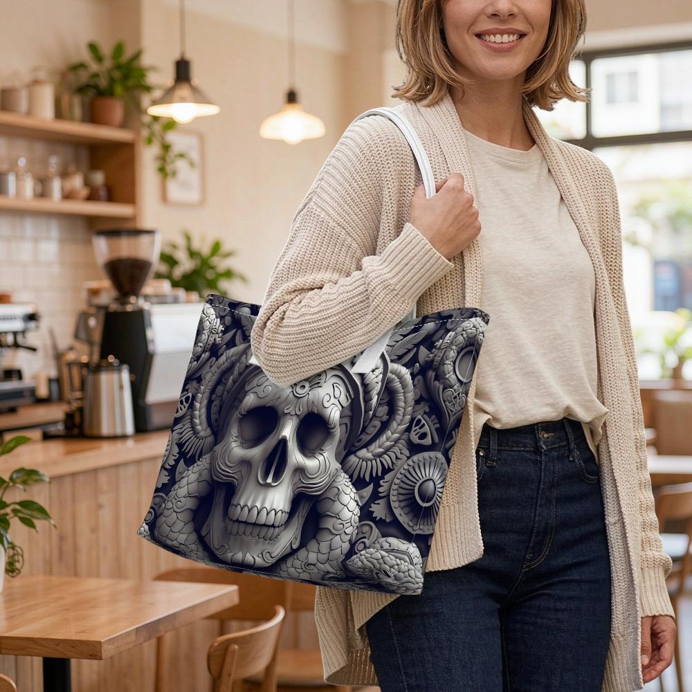 Gothic Skull Pattern Tote Bag Fashion Daily Carry Handbag for Outdoor Casual Use