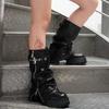 Damen Stiefel bis zur Wade Punk Stil Gotische Stiefel Mode Gürtelschnalle Design Lederstiefel Dicker Absatz Plateau Stiefel Botines Mujeres