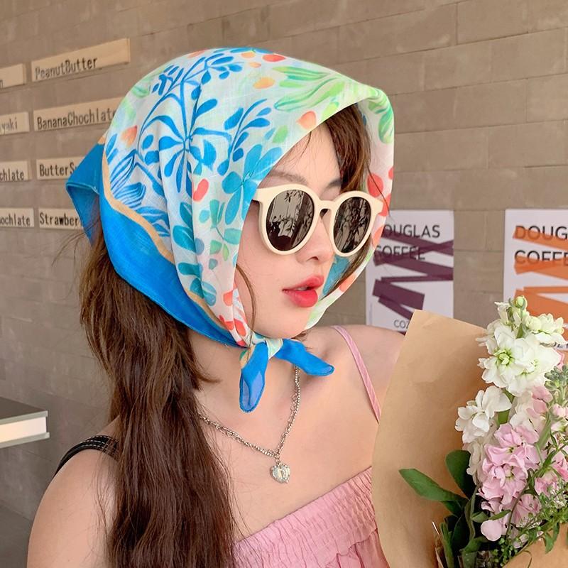 Eșarfă mică pătrată retro de țară, eșarfă artistică franțuzească din bumbac și in, eșarfă de cap pentru femei de primăvară și toamnă, vară, pentru umbră și protecție solară