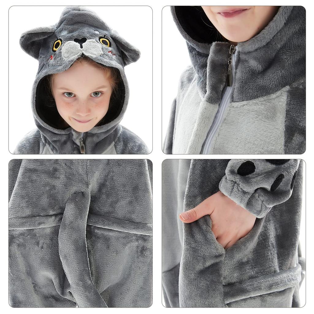 OLAOLA Cat Kigurumi Pajamas for Animal Winter Pajamas for Indoor Cute Size M Kids, Costume, Furry, Warm, Use, Flannel, Unisex,
