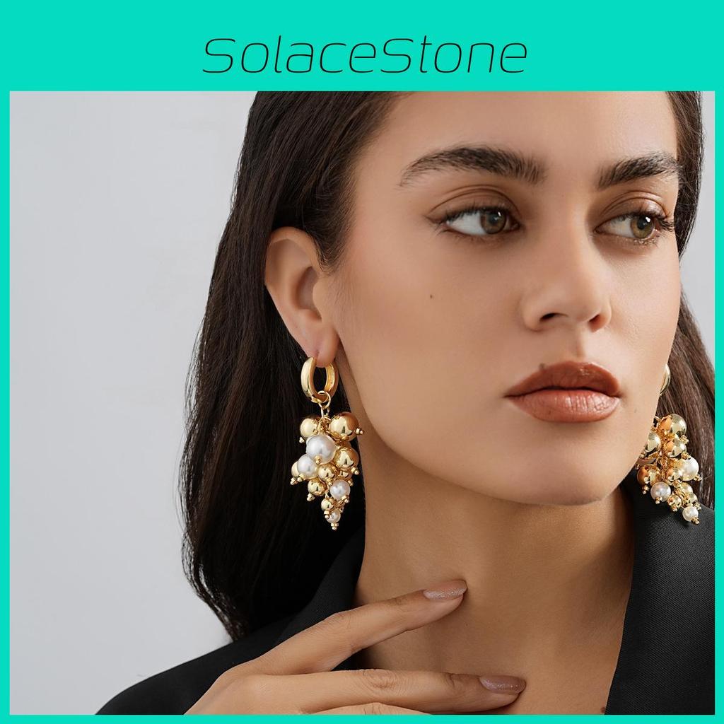 Chic Alloy Gold Geometric Earrings With Pearl Detail Elegance Everyday
