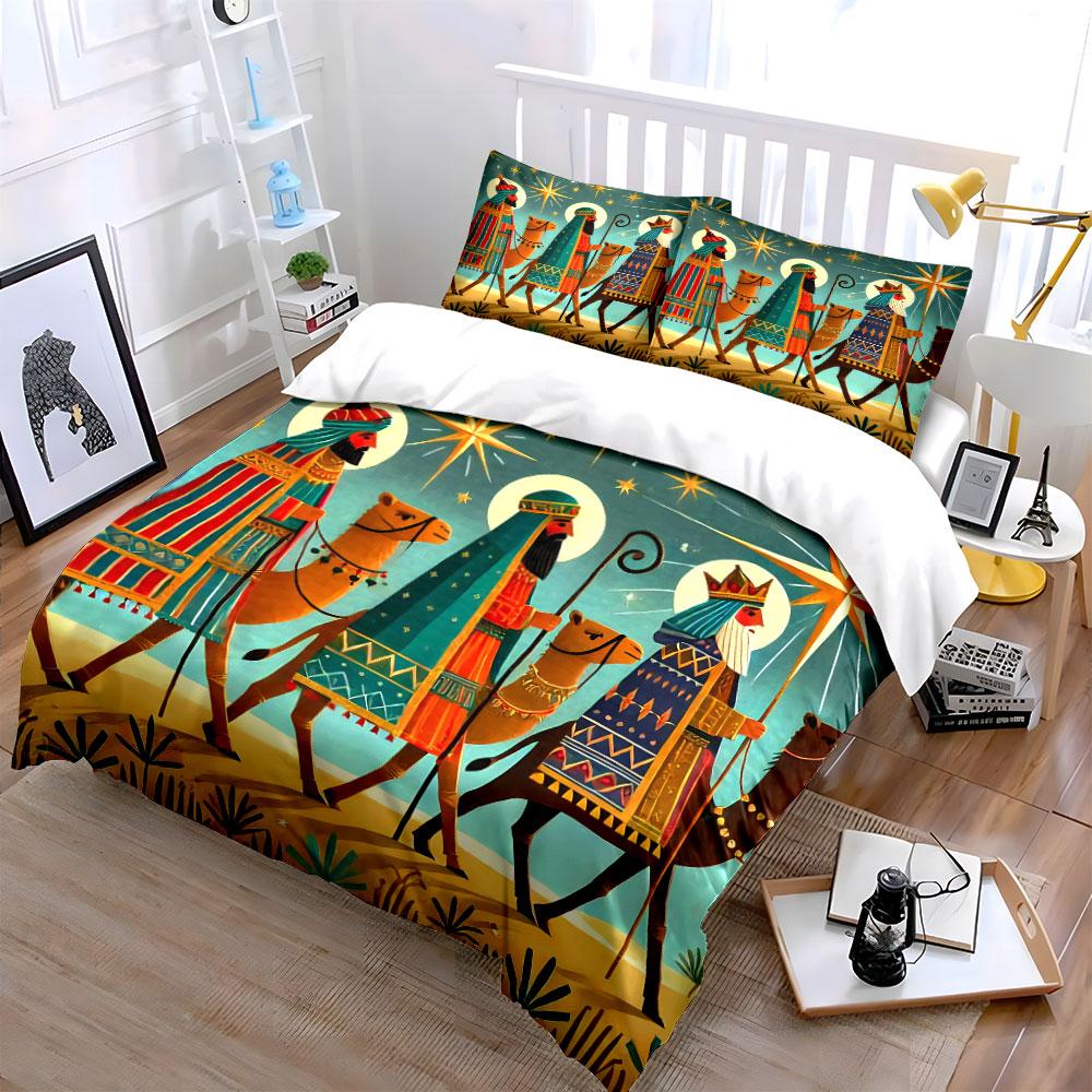 Three Wise Men with Camels Pattern Bedding Duvet Cover Set Duvet Cover Pillowcases (1*Duvet Cover 2*Pillowcases, Without Duvet Insert)