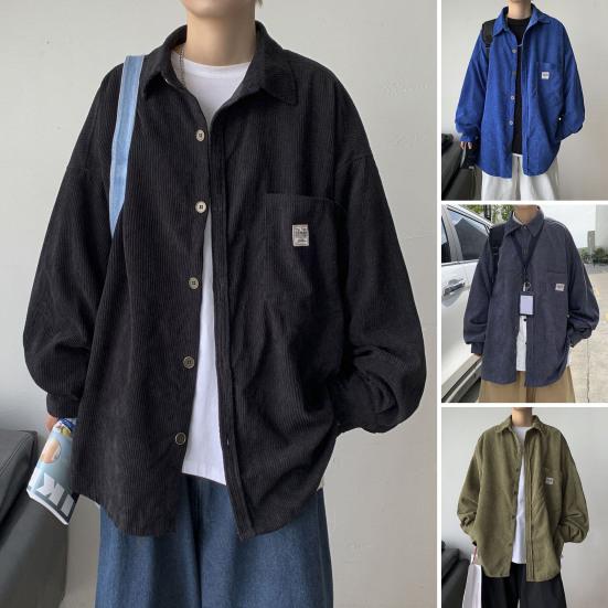 

Отворот с длинными рукавами, карманы и пуговицы, рубашка, пальто, мужская вельветовая осенняя корейская рубашка