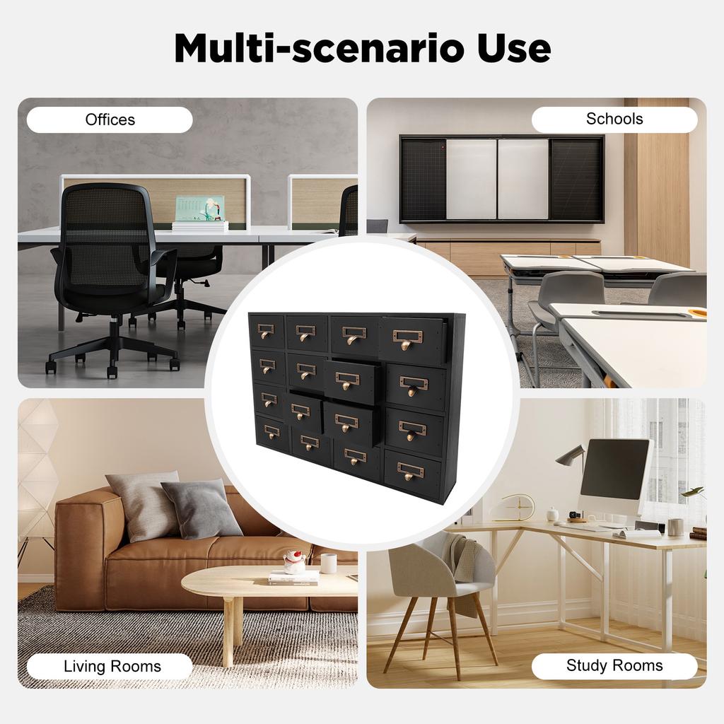 Wooden 16-Drawer Storage Cabinet, Rustic Vintage Organizer with Metal Handles for Jewelry, Office, Spice, Herbal Medicine