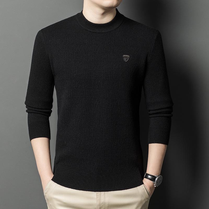 Men s Winter Wool Jacquard Sweater - Thickened Velvet One-Piece Round Neck Base Layer 3XL