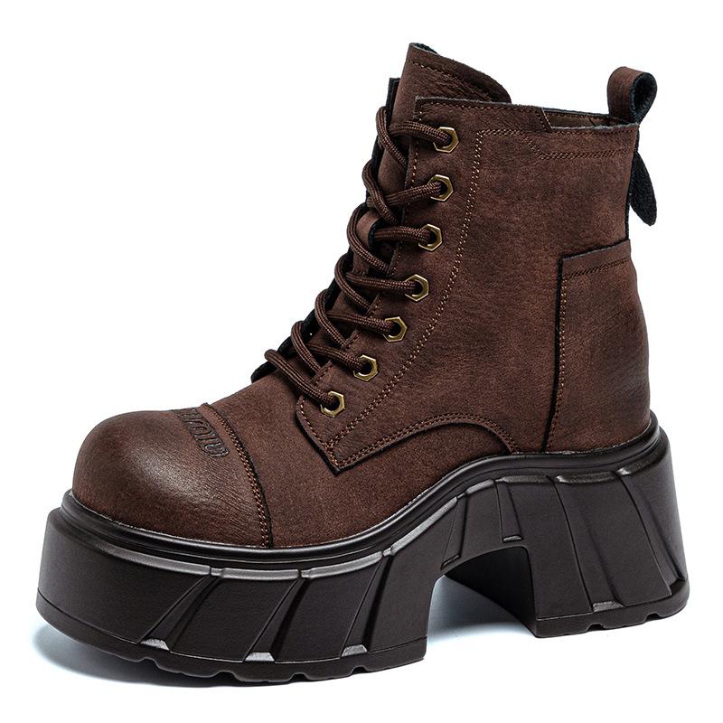 

Martin boots inner height increase women s shoes autumn and winter new leather boots 10CM shoes platform casual shoes short boots tide A038 34