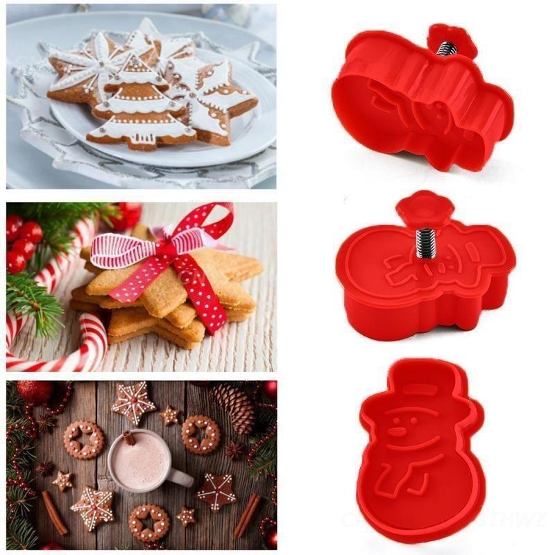 BEPAN 1 Set 3D Cartoon DIY Christmas Festival Creative Press Cookie Cutter Set of 4 Home Kitchen Baking Tools Household Goods
