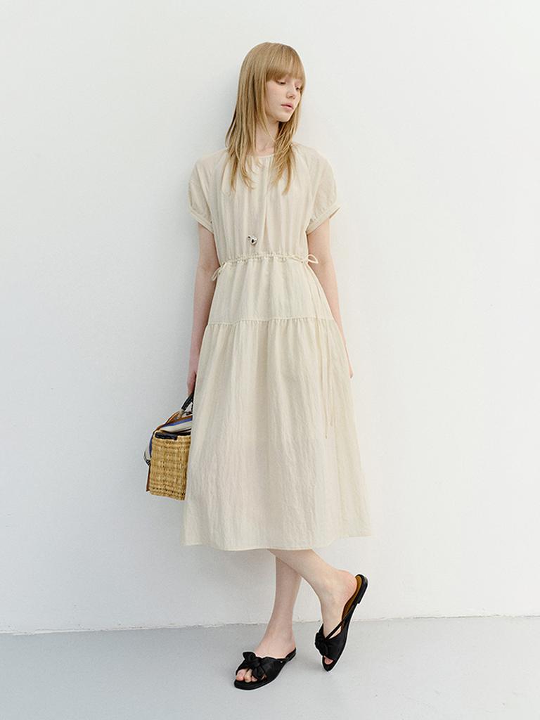 Deonseuteu Half Sleeve Dress_Uddr6B222_Light Beige