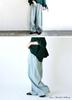 Andit Easy Denim Pants with Tucked Elastic and Flattering Size Sax Women's Hems, Waist, Elasticity, F,
