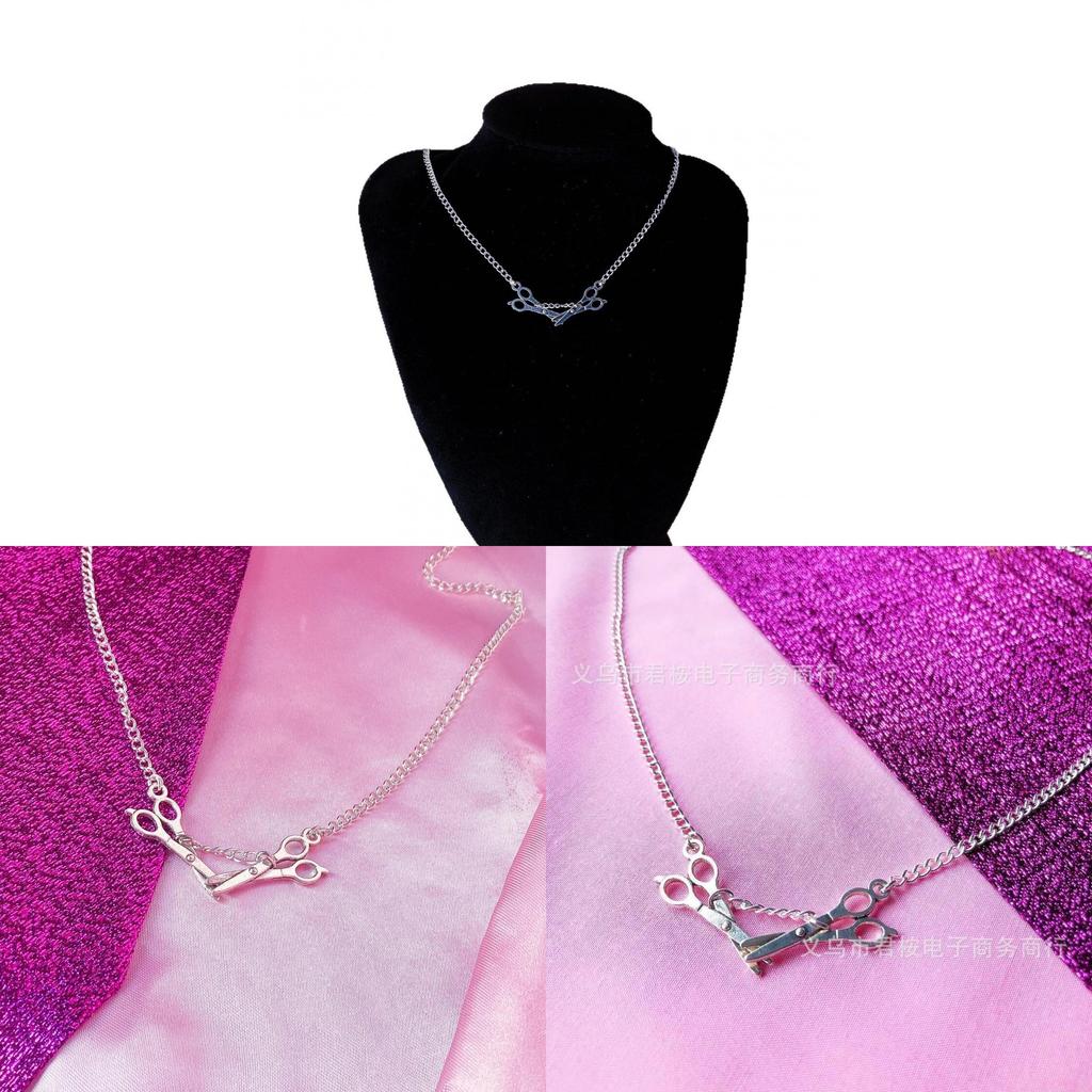 Gothic Punk Silver Scissor Pendant Necklace With Geometric Design For Women