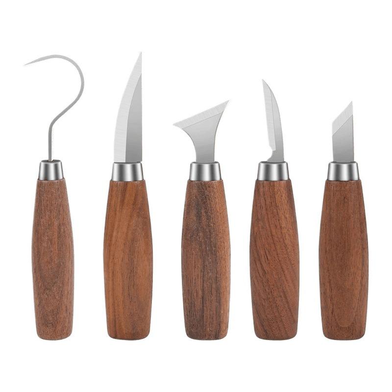 Set Profesional de Cuțite pentru Sculptură în Lemn: Include unelte pentru cioplire, cu curbură și pentru sculptarea lingurilor