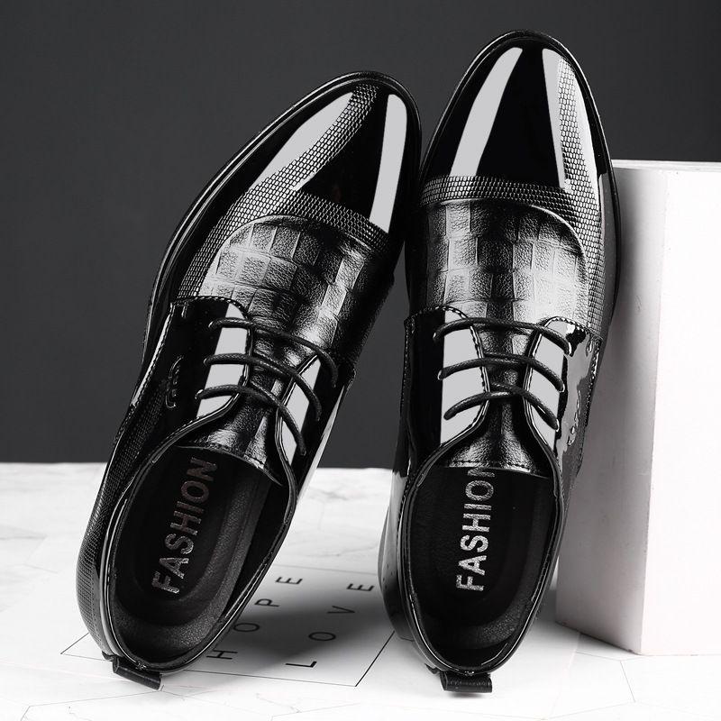 Brown Patent Leather Pointed Toe Social Shoe for Men Bright Upper Black Suit Trend Dress Shoes Man Official New Gentleman