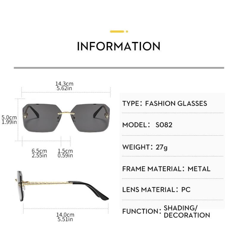 Women's Sunglasses, Men's and Women's Fashion Square Rimless Sunglasses, Large Frame Sunglasses