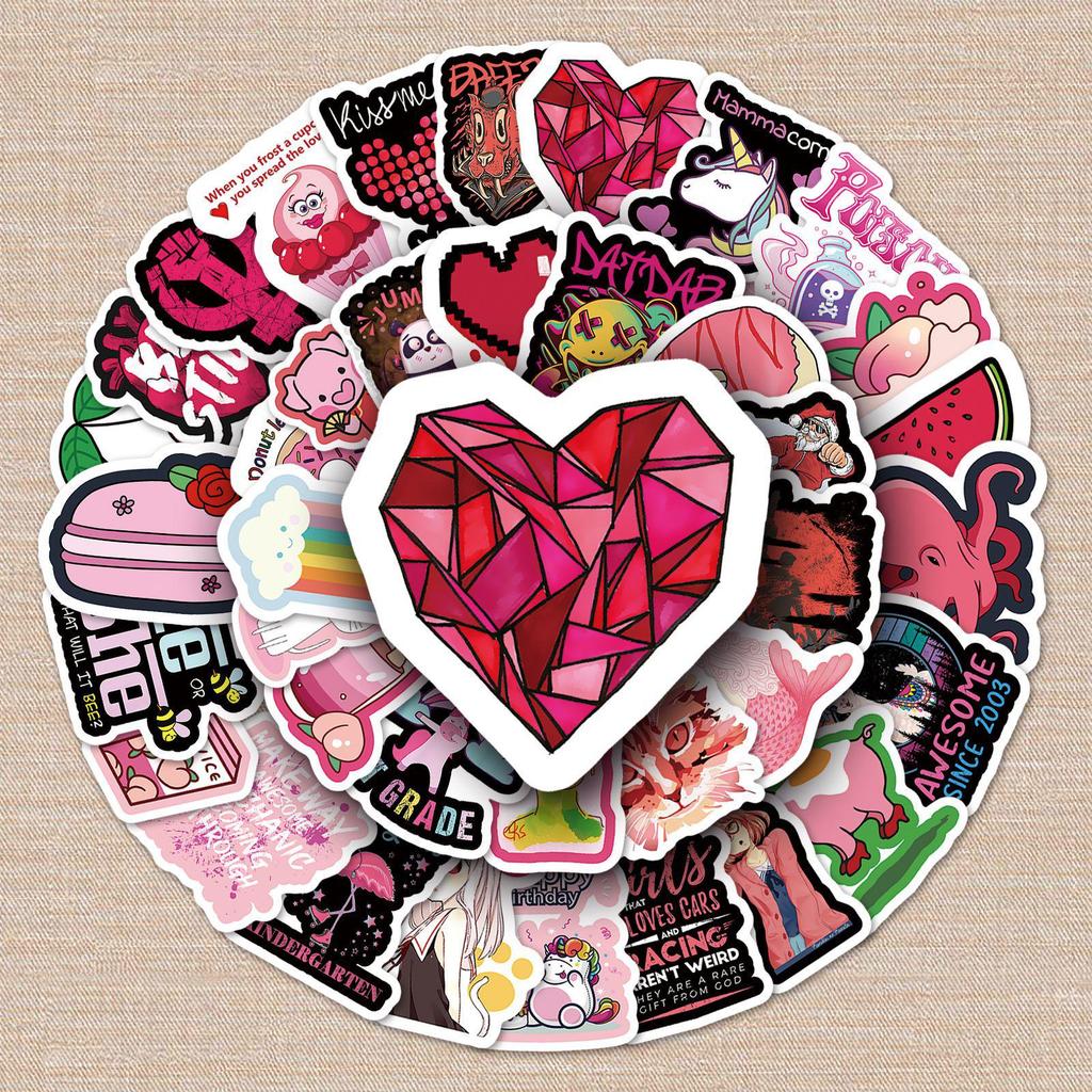 Red Series Waterproof Graffiti Stickers (72 Sheets) for Suitcase, Laptop, Guitar, Car, Motorcycle