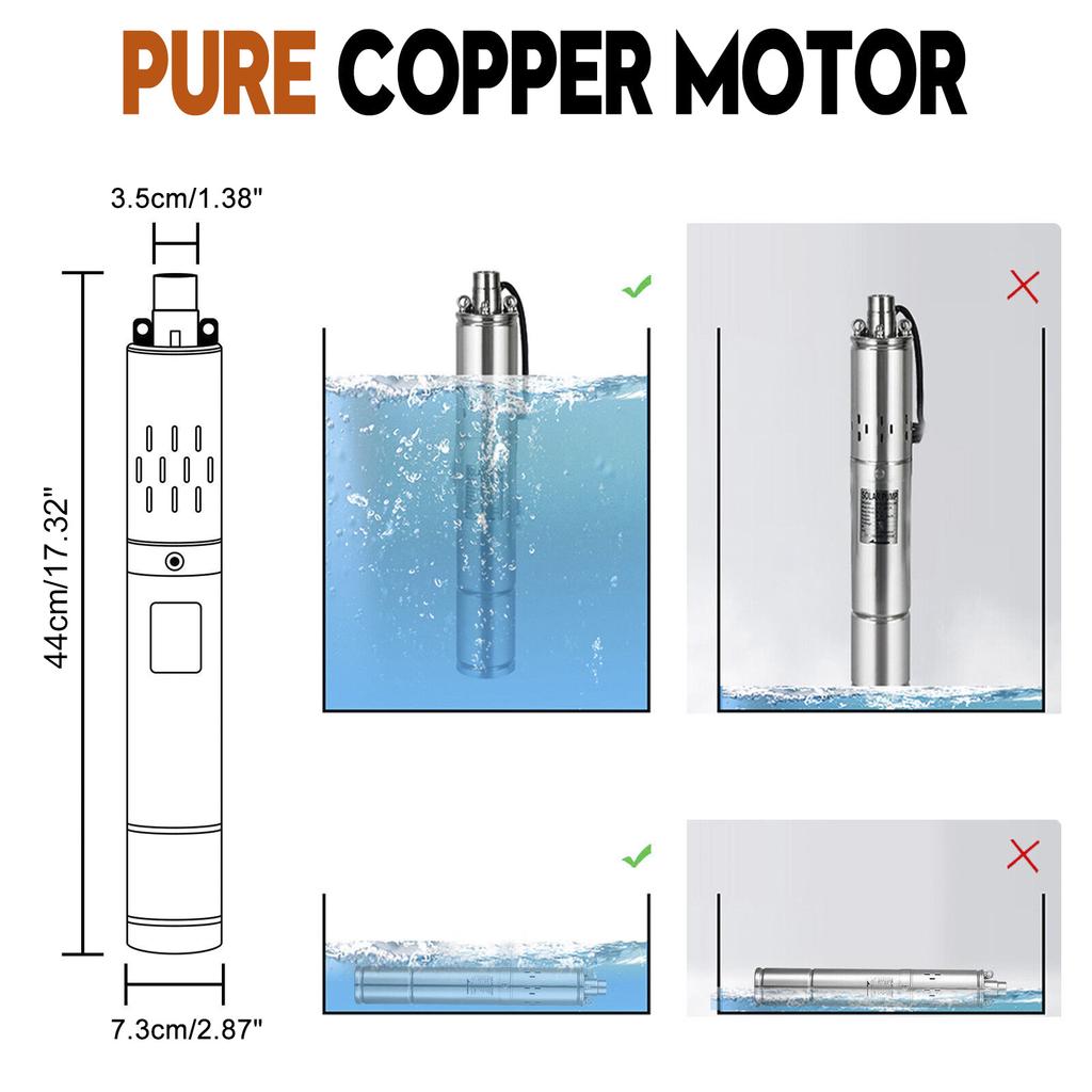 3" 48V 750W MPPT Screw Solar Bore Pump Submersible Deep Well Hole Steel  3" 48V 750W Deep Well Solar Submersible Bore Hole Water Pump Head 140M