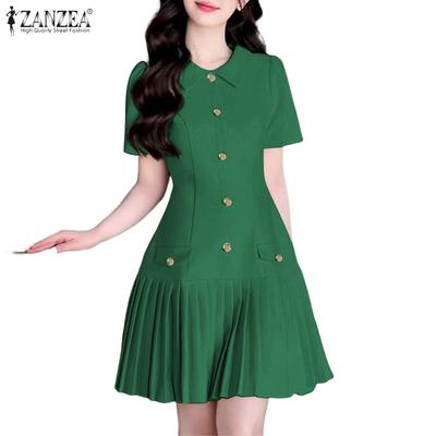 Women Casual Doll Collar Summer Short Sleeve Dress