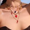 Qiong Yao Red Drip Oil Heart High Heel Necklace with Multiple Accessories - Women's Clavicle Chain, Niche Design