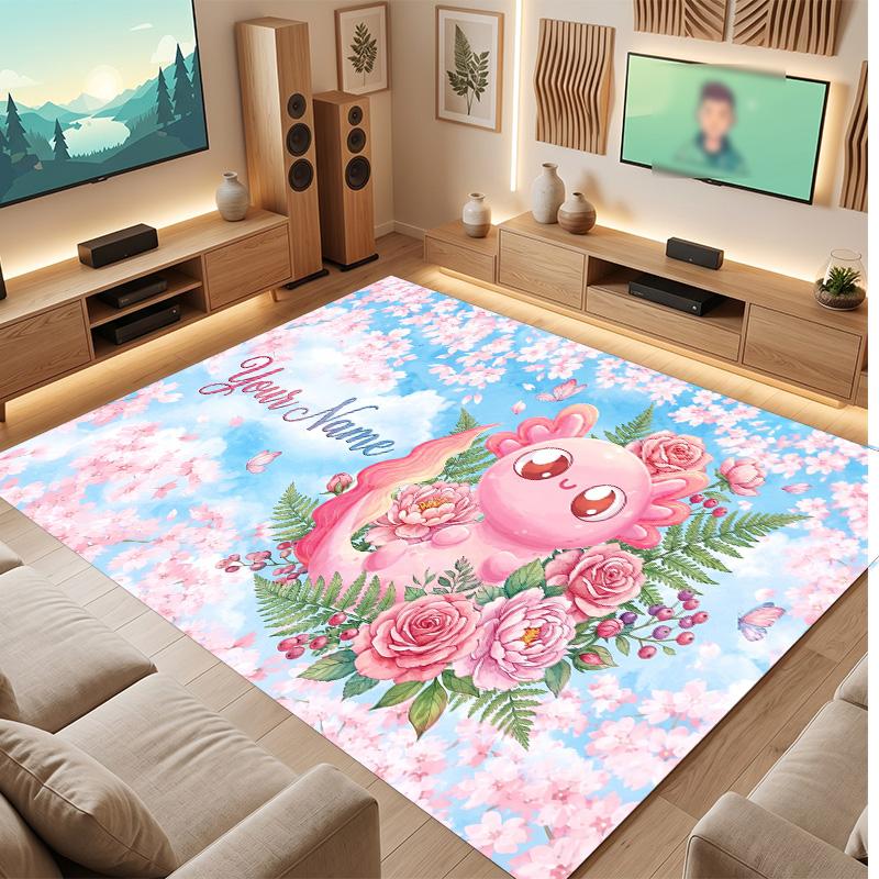 Floral Garden Theme Soft Crystal Velvet Rug Custom Name & Text Print Non Slip Floor Rug for Bedroom Living Room