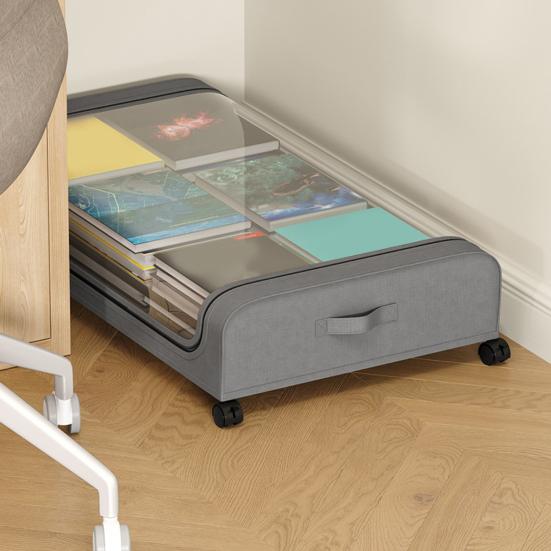 Under-Bed Storage Box with Wheels Large Capacity Dustproof Multi-Purpose Storage Container Clothes Toys Organizer with Clear Window