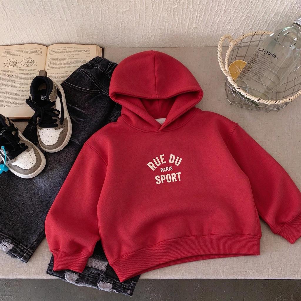 1-7 Year Old Children Clothes Printed Letters Fashion Casual Kids Hoodies Spring Autumn Warm Thicken Boy Girl Hooded Sweatshirts