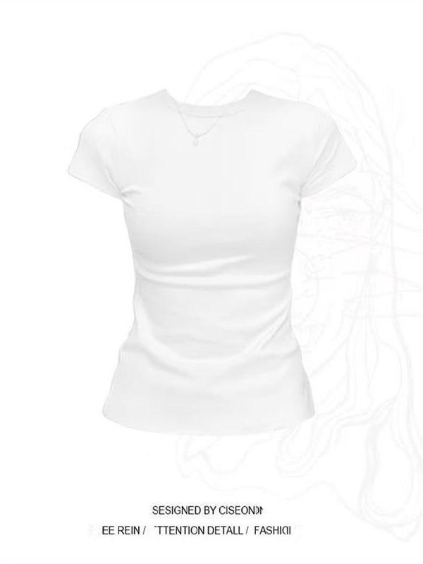 Damen Slim Fit Rundhals Kurzarm T-Shirt - Sommer 2026 Vielseitiges Basic Top