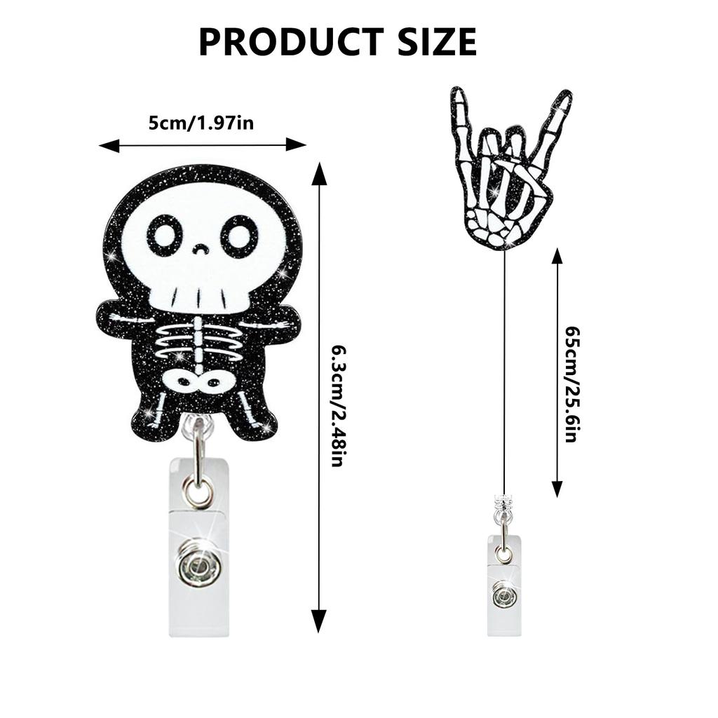 Acrylic Halloween Spooky Ghost Eyeball Skeleton Retractable Badge Reel Rotating ID Badge Holder Crocodile Clip for Doctor Nurse