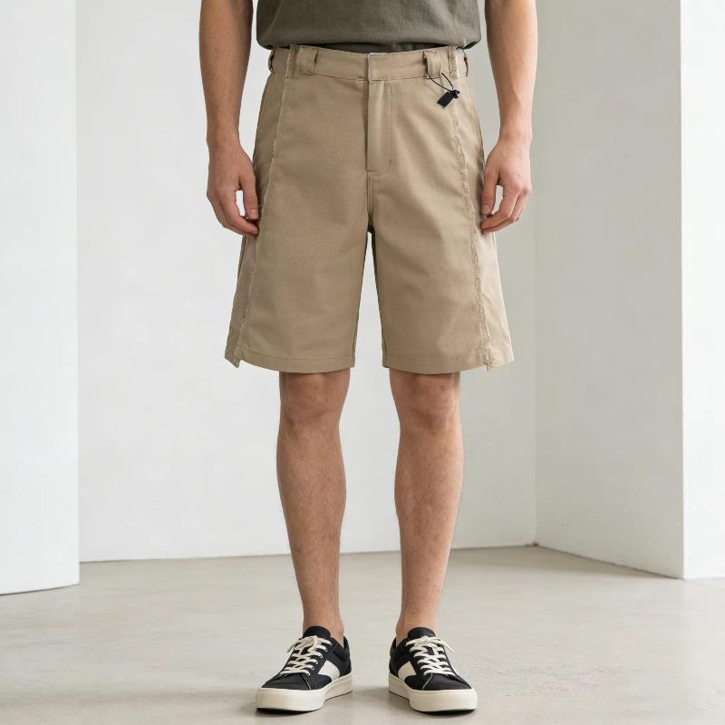 DRIPX Streetwear Raw Edge Cargo Shorts Mens Beige Deconstruct Splice Relaxed Fit Knee-Length Casual Shorts Wide Leg Outdoor Bottoms