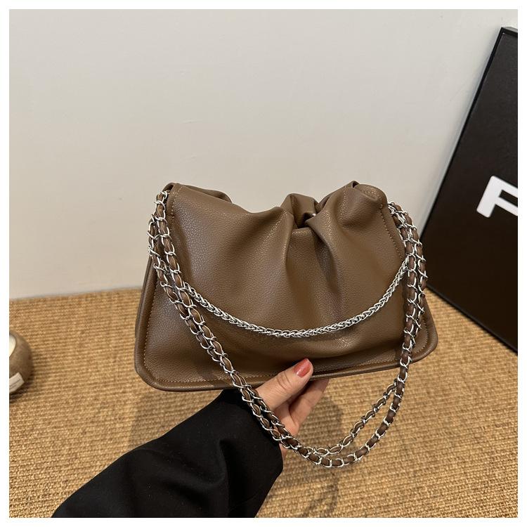 

Niche pleated underarm bag women s spring 2024 new trendy Korean retro bucket bag versatile chain, bag crossbody темно-коричневого кольору