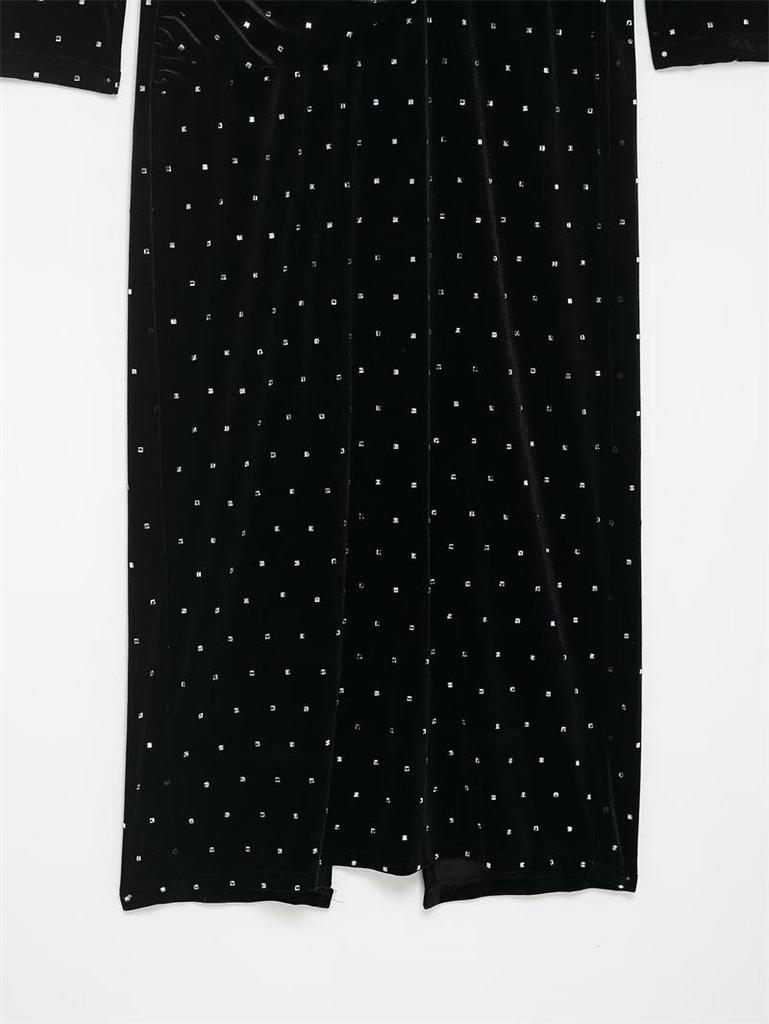 European & American Style 2025 Winter Shiny Beaded Velvet Dress