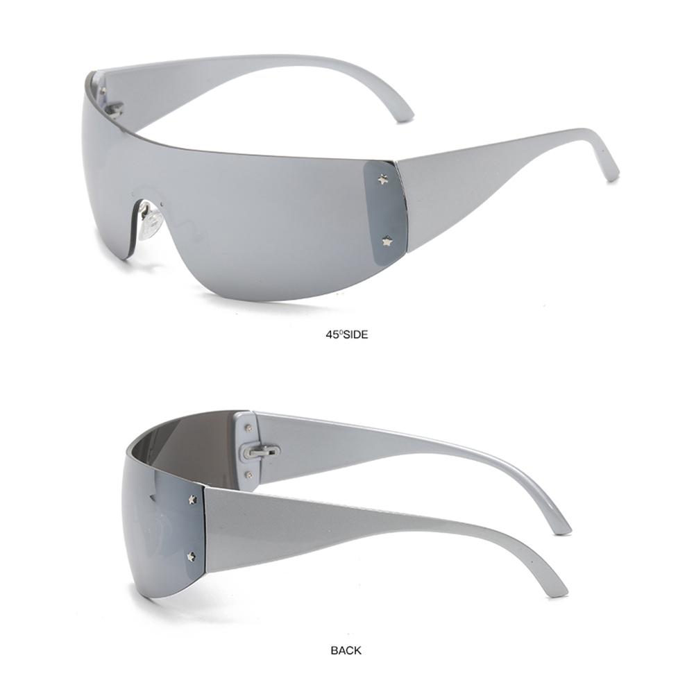 UV400 Wrap Around Oversized Rimless Star Y2K Sunglasses One Piece Sun Glasses Shades Goggles