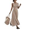 European and American women's sleeveless cross-waist pleated dress Tencel hemp blended minimalist dress