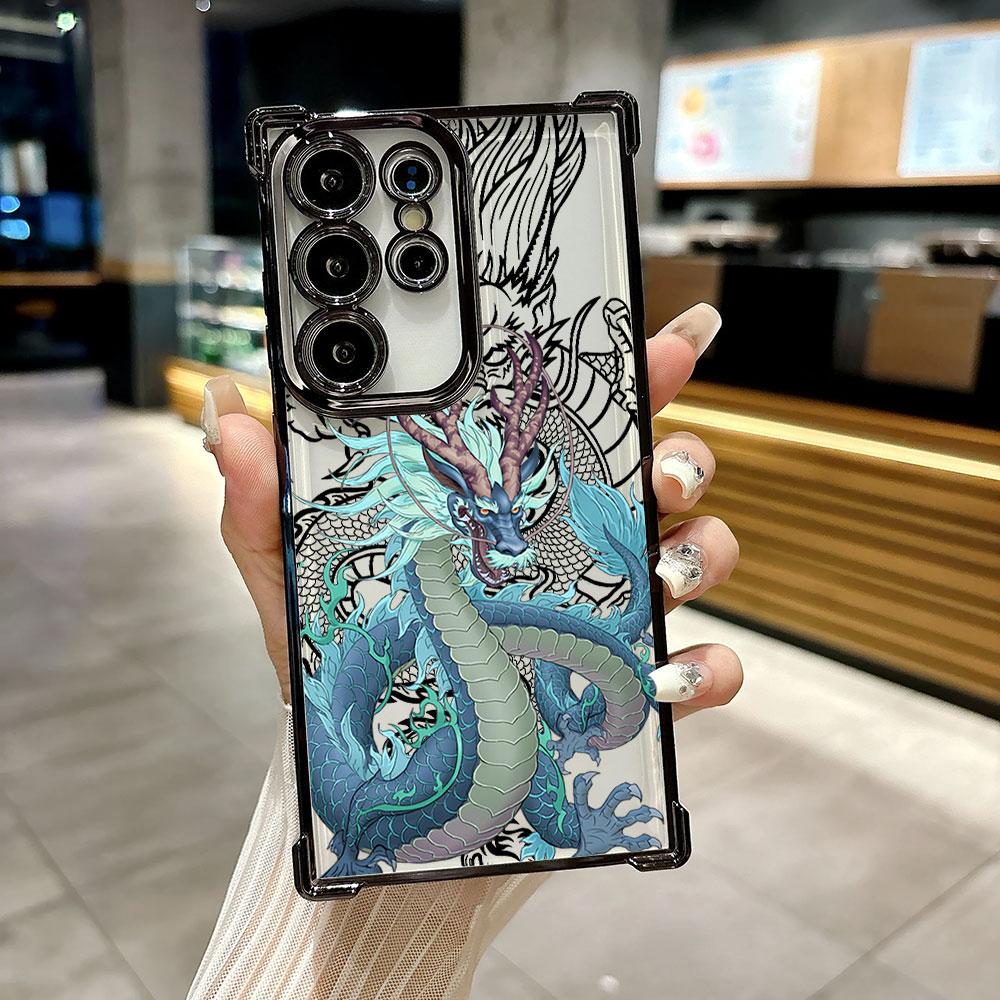 God Black Dragon Cyan Funda For Samsung S26 Ultra Phone Case For Galaxy S25 FE S26 S24 S23 S22 S21 Ultra S20 Plus 5G Clear Cover