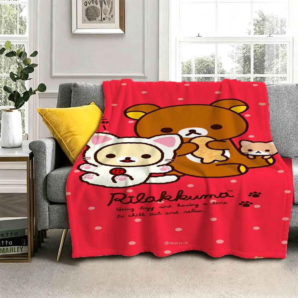 Hot Cute Kawaii Cartoon R-RilakkumaS 3D Flannel Blanket Soft Throw Blanket Art For Home Decor Bedroom Bed Sofa Picnic Fans Gift