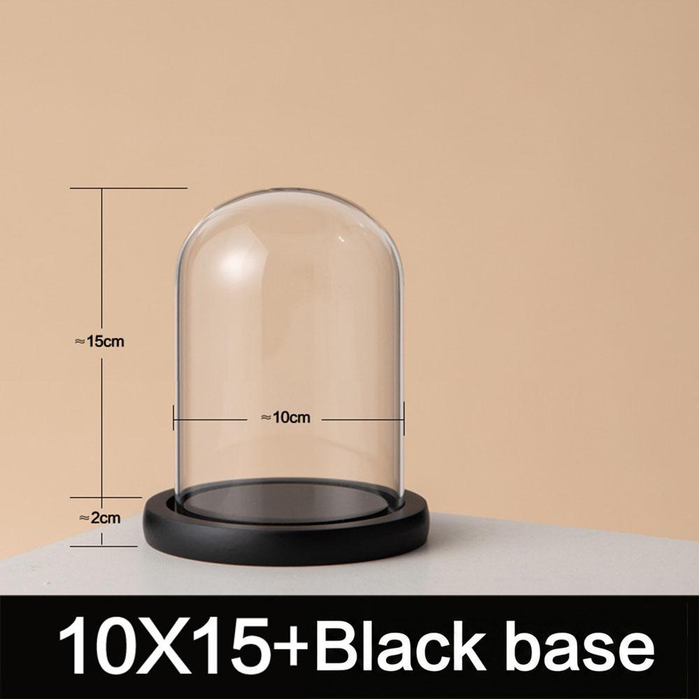 The Bell Jar Glass Cloche with Black Wood Base,Clear Decorative Glass Dome Display Storage Box for Curios Keepsakes
