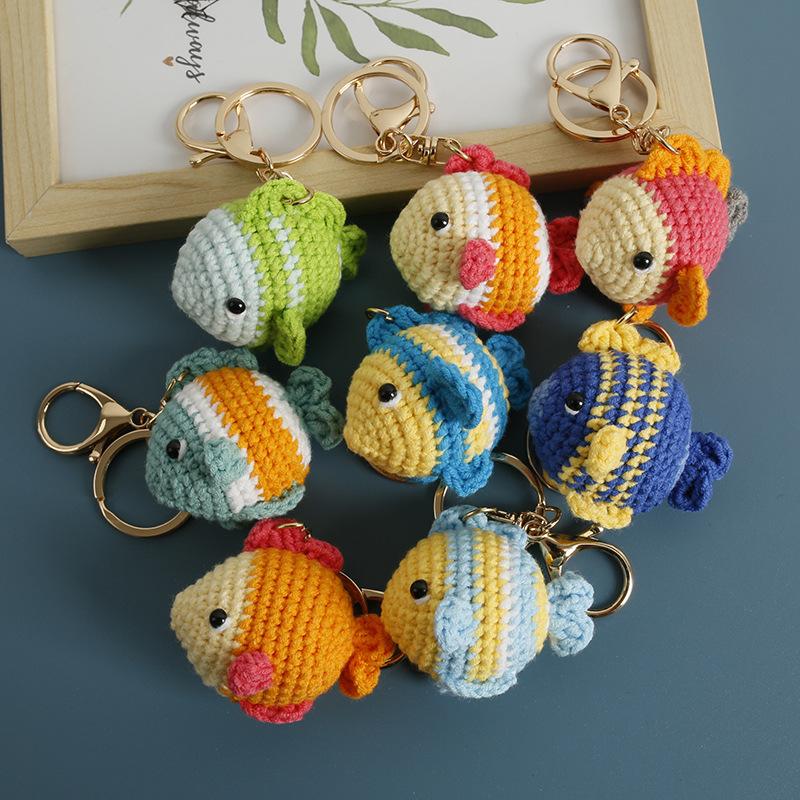 Funny Shrimp Doll Crochet Keychain Handmaking Clown Fish Knitting Keyrings For Car Keys Accessories Cute Shrimp Pendant Keyrings