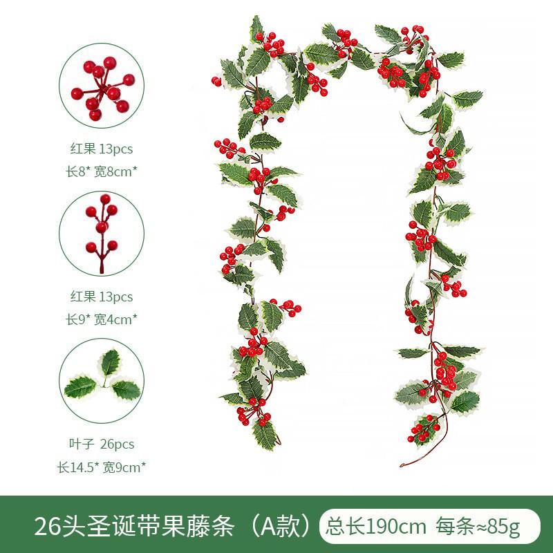 Artificial Christmas Vine With Red Berries Holiday Decor Indoor Party Garland 1m/26-36 Heads
