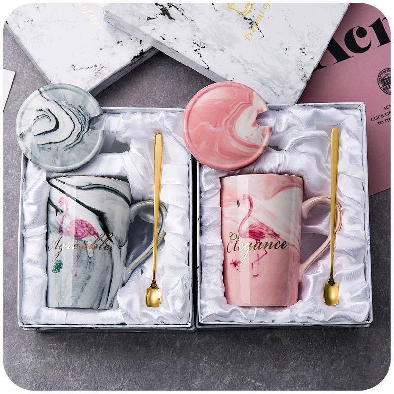Marble Mug Ceramic Cup Gift Box Coffee Cup Couple Creative Water Cup with Lid Spoon