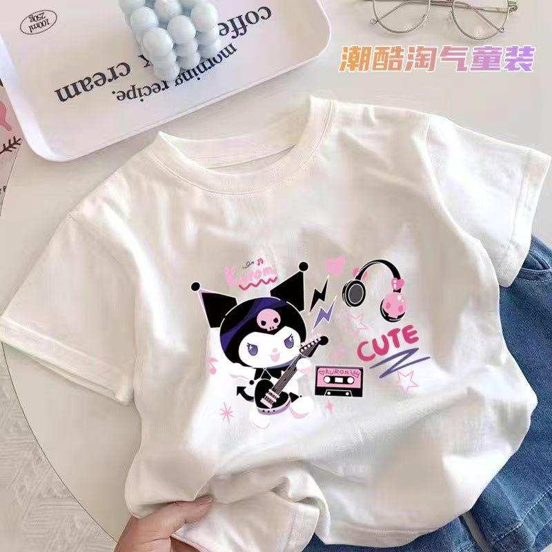 

Sanrios 2026 Summer New Design Kuromi Graffiti Cartoon Print Pure Cotton Breathable Childrens ShortSleeved TShirt S