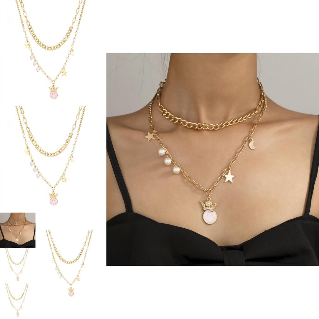 Trendiger Europäischer Stil Kreativer Schmuck Charmantes Sternenkrone Lächeln Halskette Für Frauen