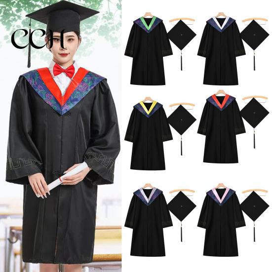 Graduation Ceremony Attire Bachelor Uniform Matte Gown Cap Tassel Set V-Neck Long Sleeve Commencement Outfit Robe And Ceremonies Photo Props Suit