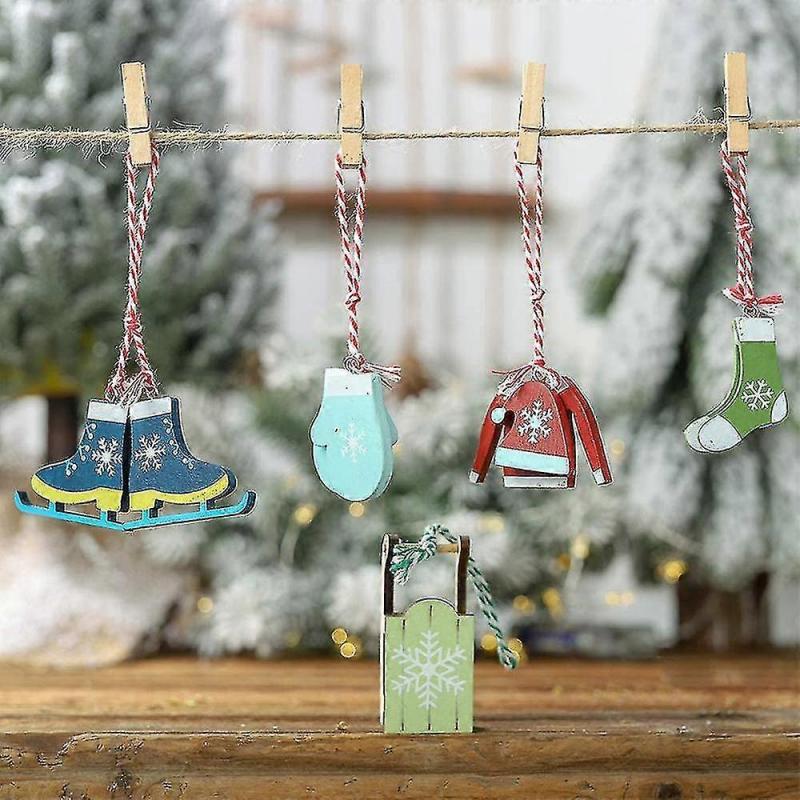 7pcs Christmas Tree Ornaments Winter Sports Christmas Wooden Tags