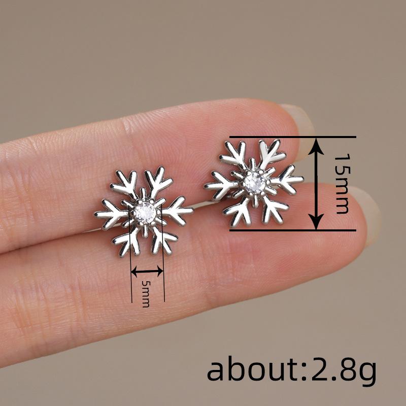 925 Sterling Silver Zircon Snowflake Stud Earrings for Women Shiny Rhinestone Crystal Jewelry for Girls Party Christmas