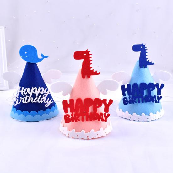 Happy Birthday Hat Dinosaurs Whales Bright Color No Deformation Adorable Adult Children Birthday Felt Hat Party Supplies