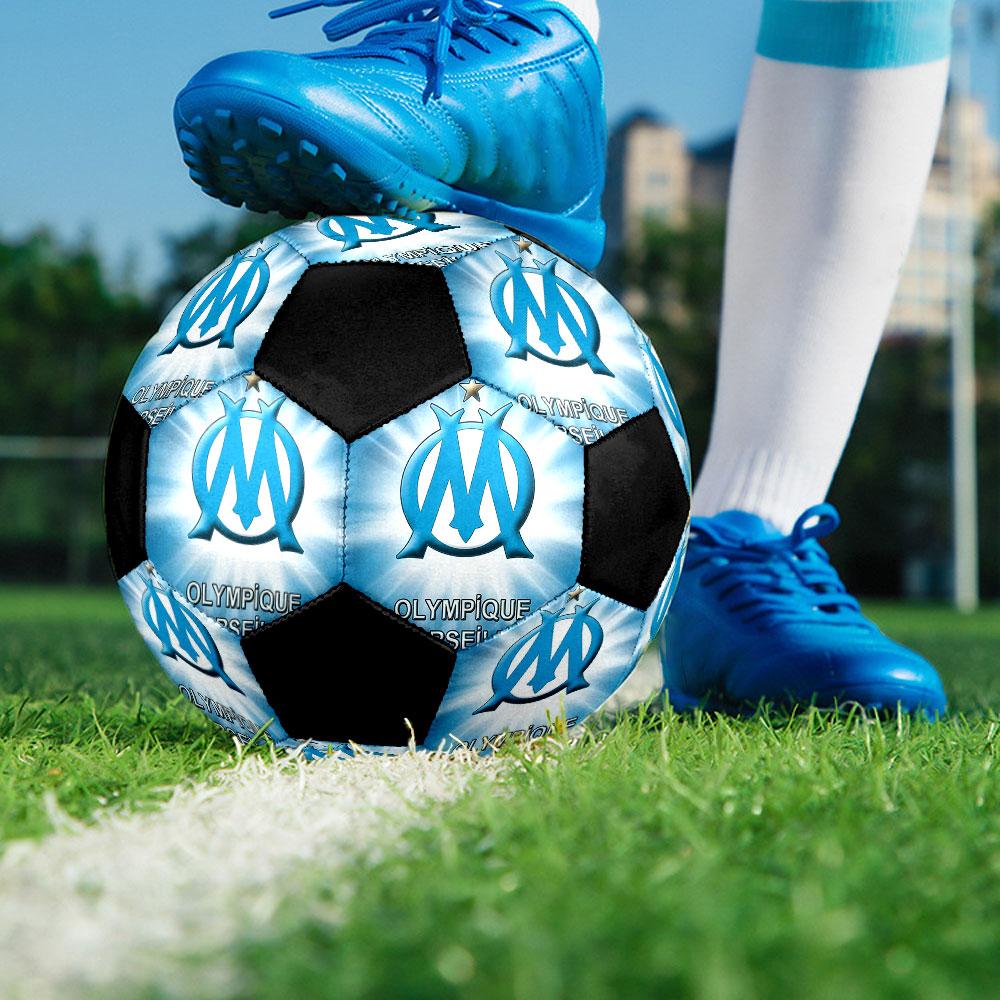1PC Olympique De Marseille Size 5 Soccer Ball PrahaIndoor Soccer Ball Colorful All Ages Machine Stitched PVC Competition Ready Durable High-Bounce